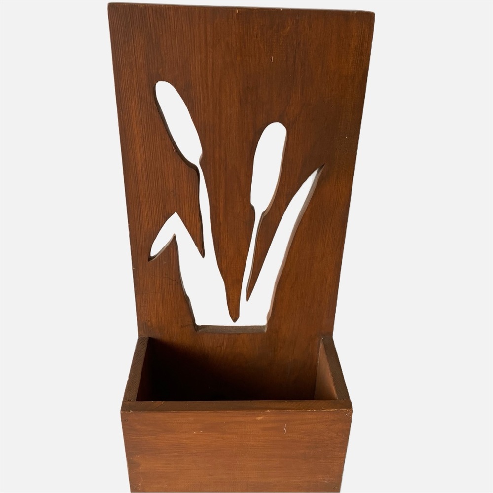 Vintage Wood Cattail Wall Flower Box Organizer Holder Container